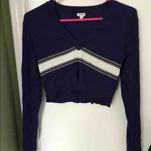 Blue and white garage cropped sweater